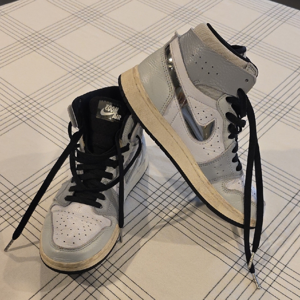 Nike Women's Metallic Air Jordan Silver and Gray High-Top Sneakers